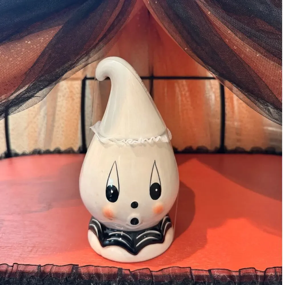 NEW Johanna Parker Halloween Ceramic Ghost Lidded Jar Canister VTG Style